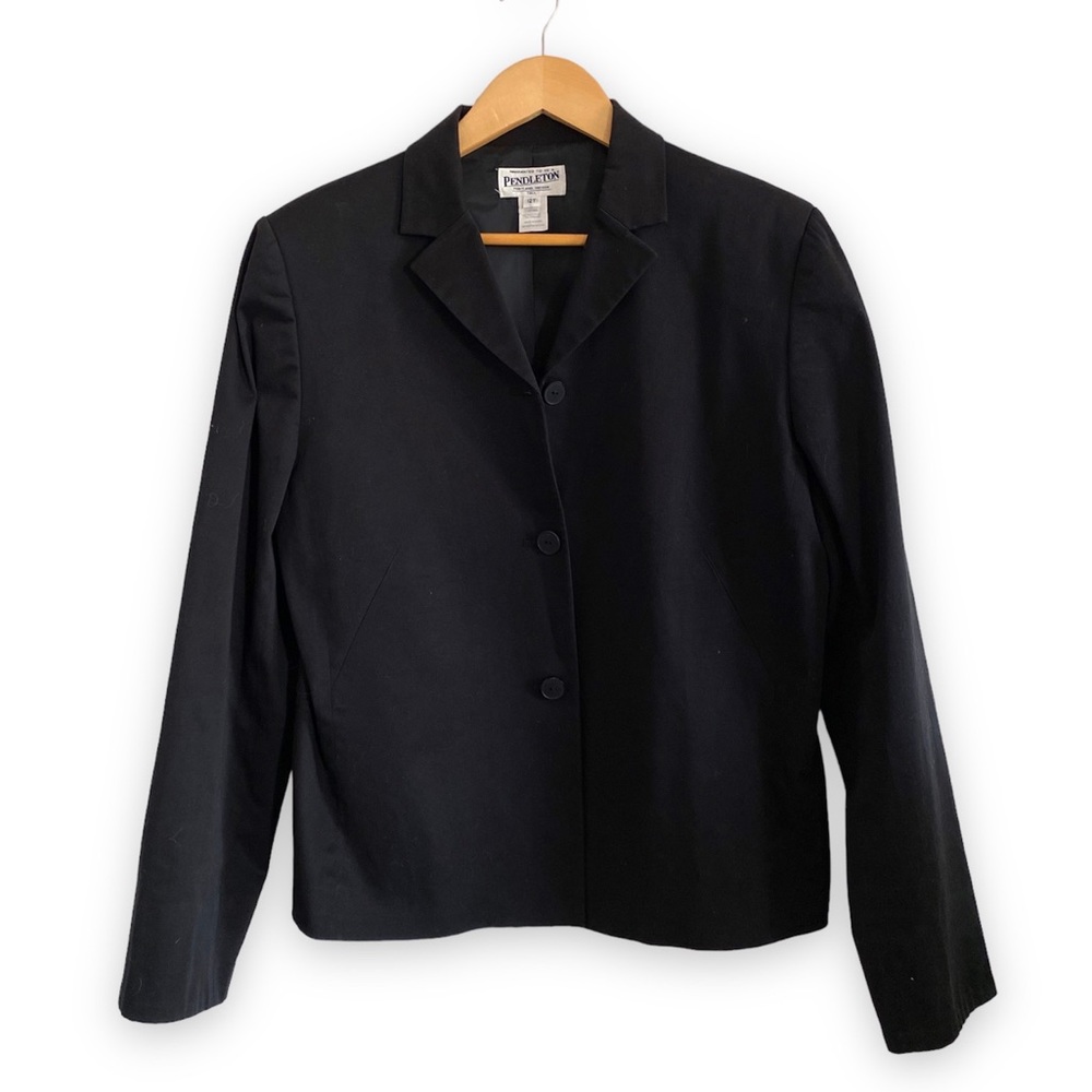 Pendleton, Black Button Front Blazer Size 12 Tall - image 1